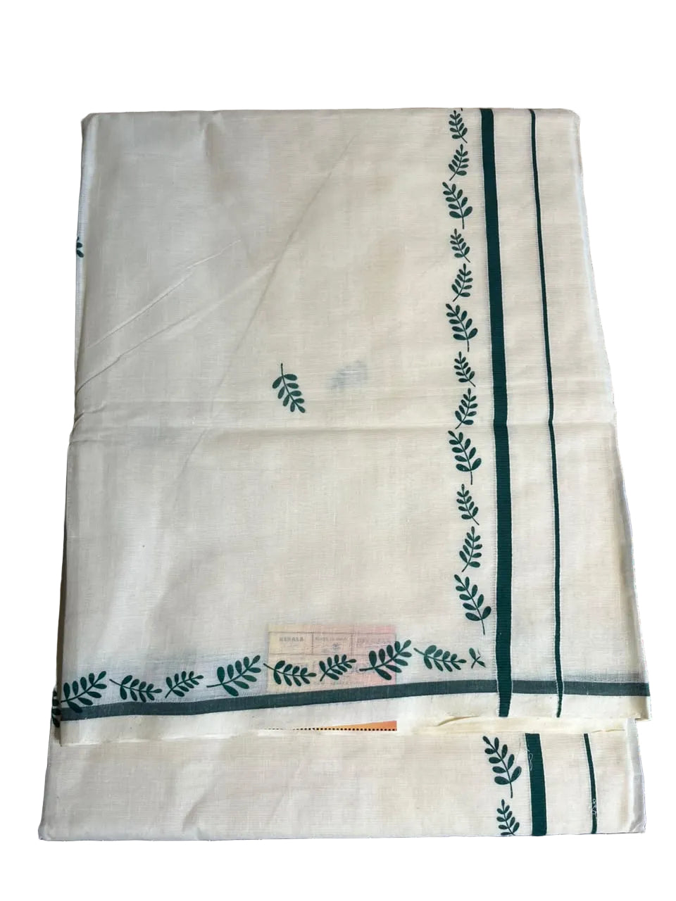 Southloom Cotton Kerala Saree With Green Prints On Border SL501