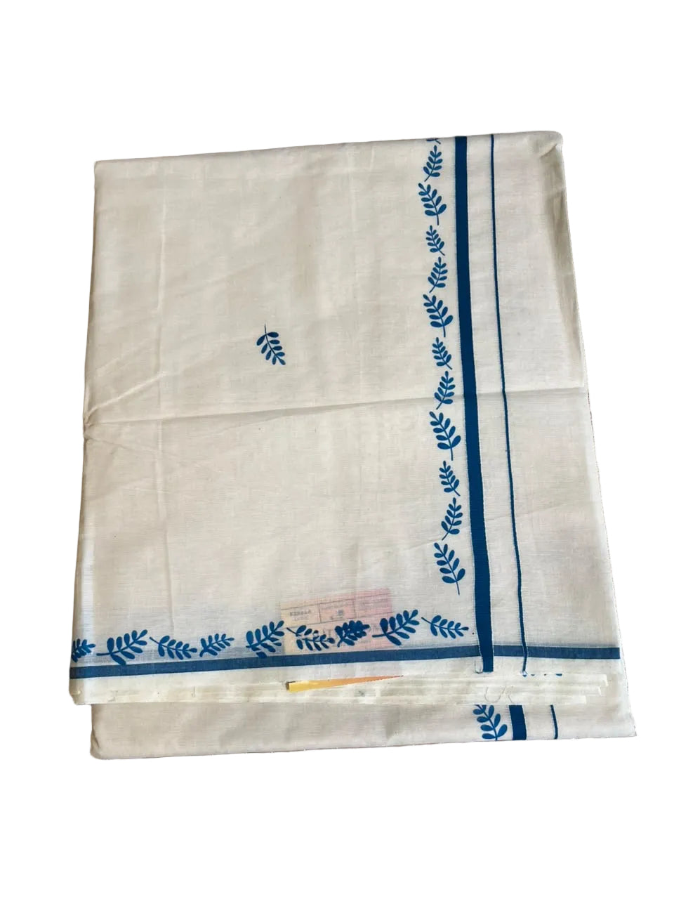 Southloom Cotton Kerala Saree With Blue Prints On Border SL501