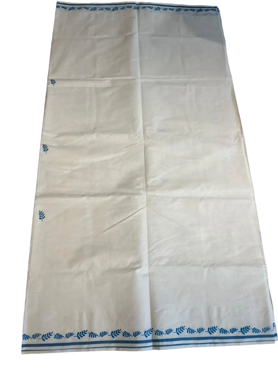 Southloom Cotton Kerala Saree With Blue Prints On Border SL501