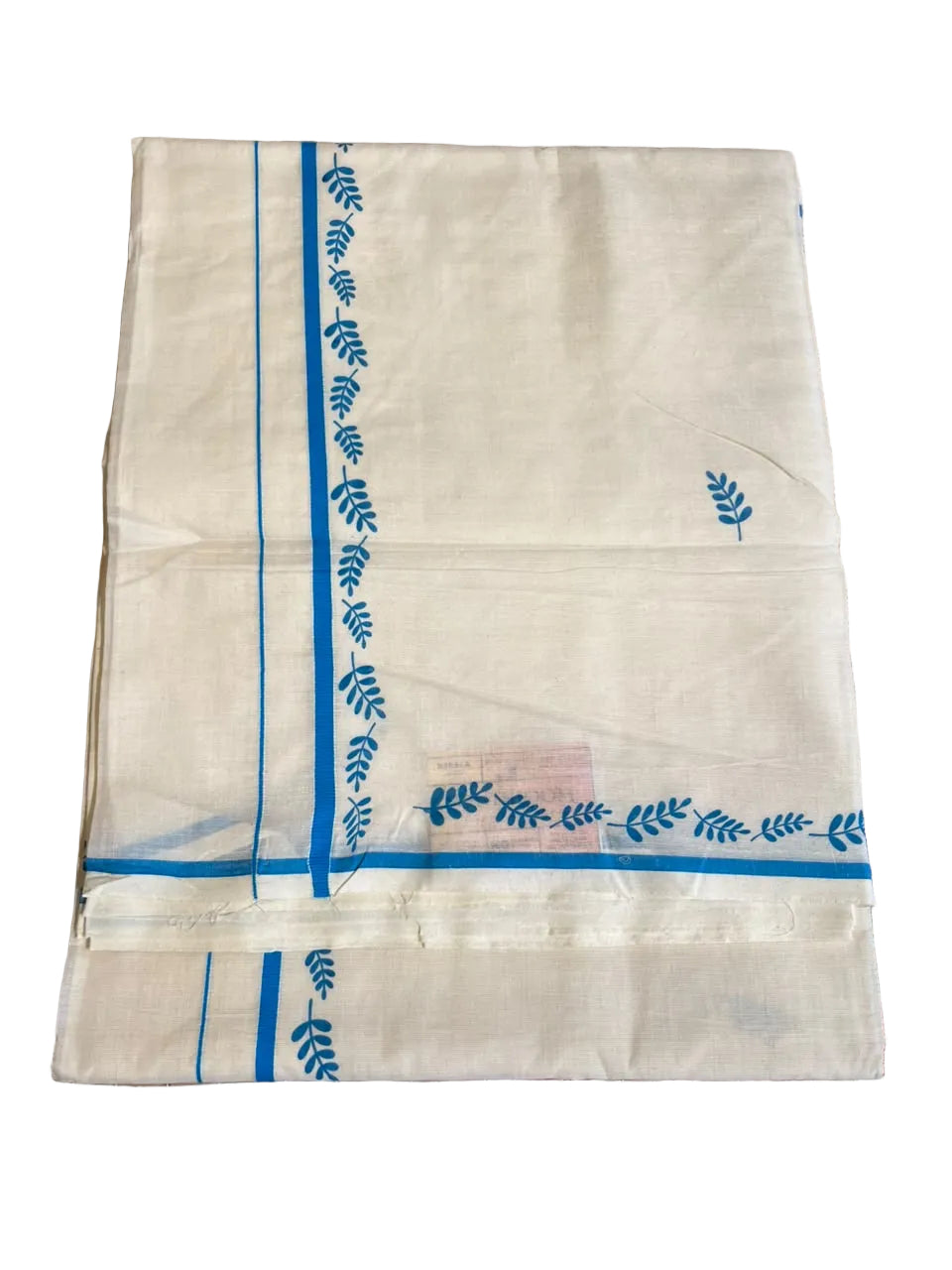 Southloom Cotton Kerala Saree With Turquoise Prints On Border SL501