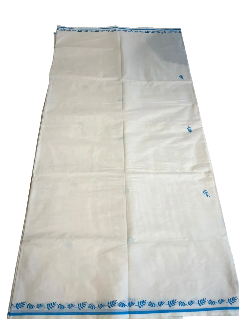 Southloom Cotton Kerala Saree With Turquoise Prints On Border SL501