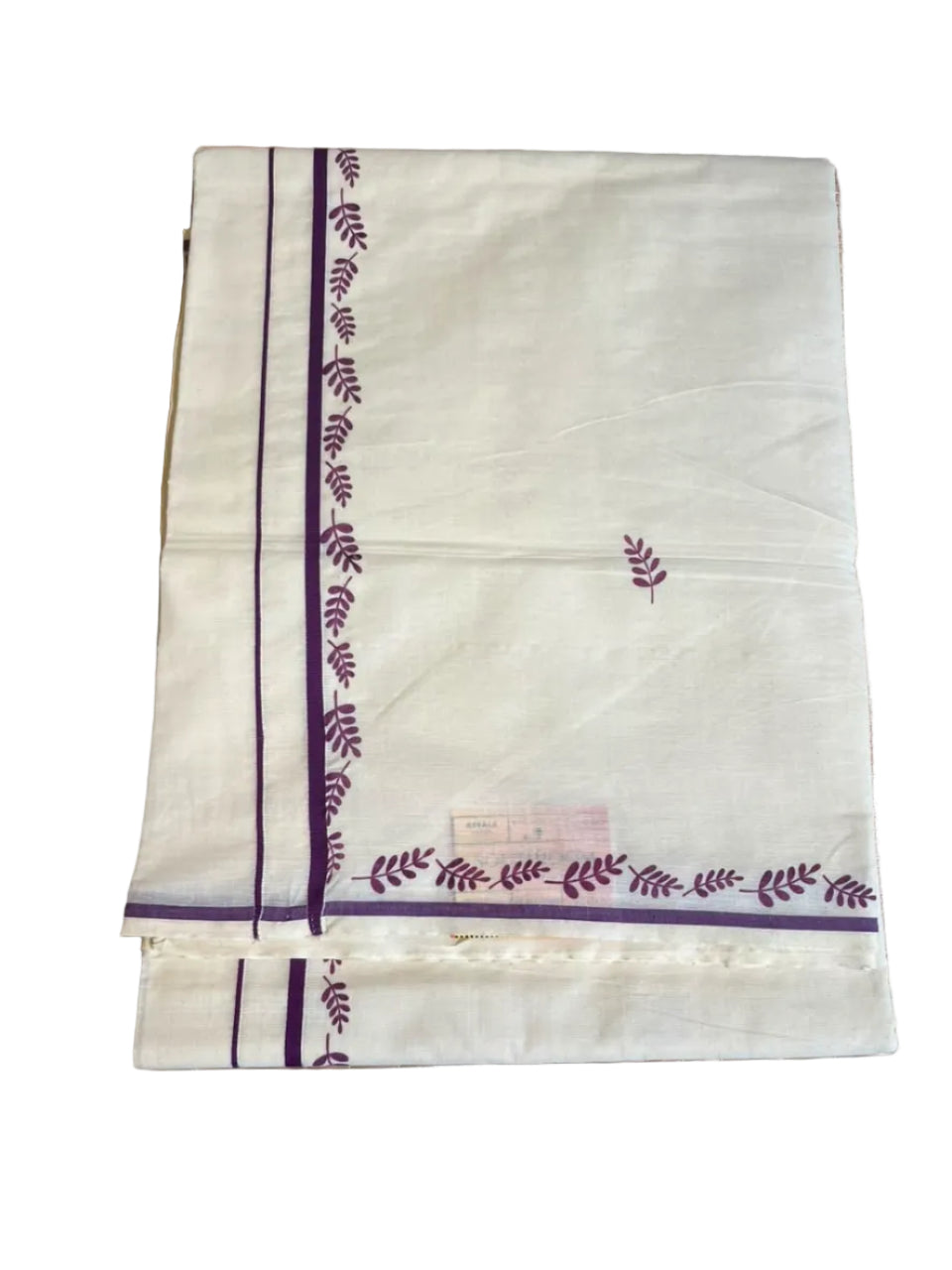 Southloom Cotton Kerala Saree With Purple Prints On Border SL501