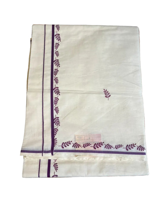 Southloom Cotton Kerala Saree With Purple Prints On Border SL501