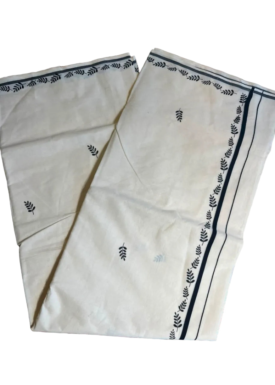 Southloom Cotton Kerala Saree With Black Prints On Border SL501