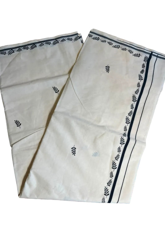 Southloom Cotton Kerala Saree With Black Prints On Border SL501