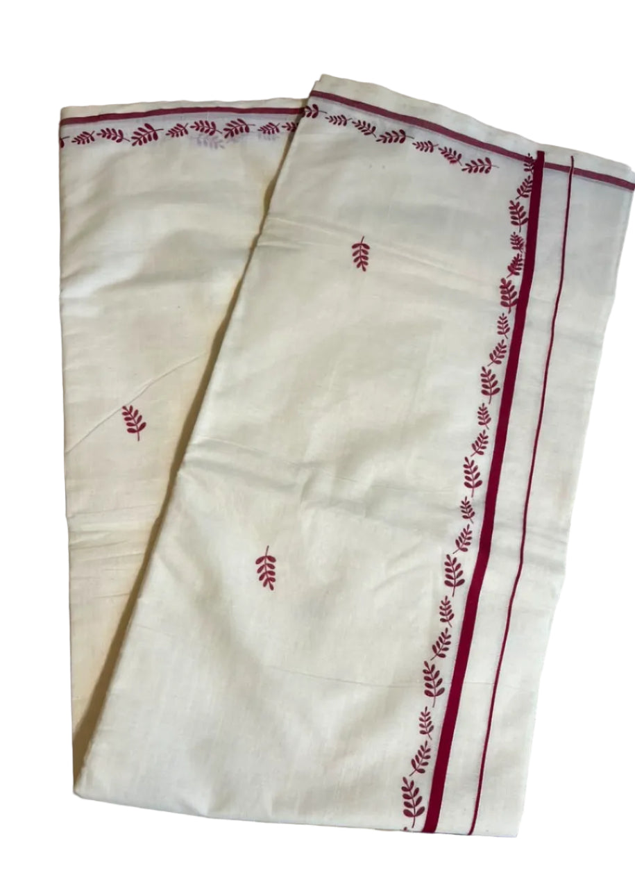 Southloom Cotton Kerala Saree With Maroon Prints On Border SL501