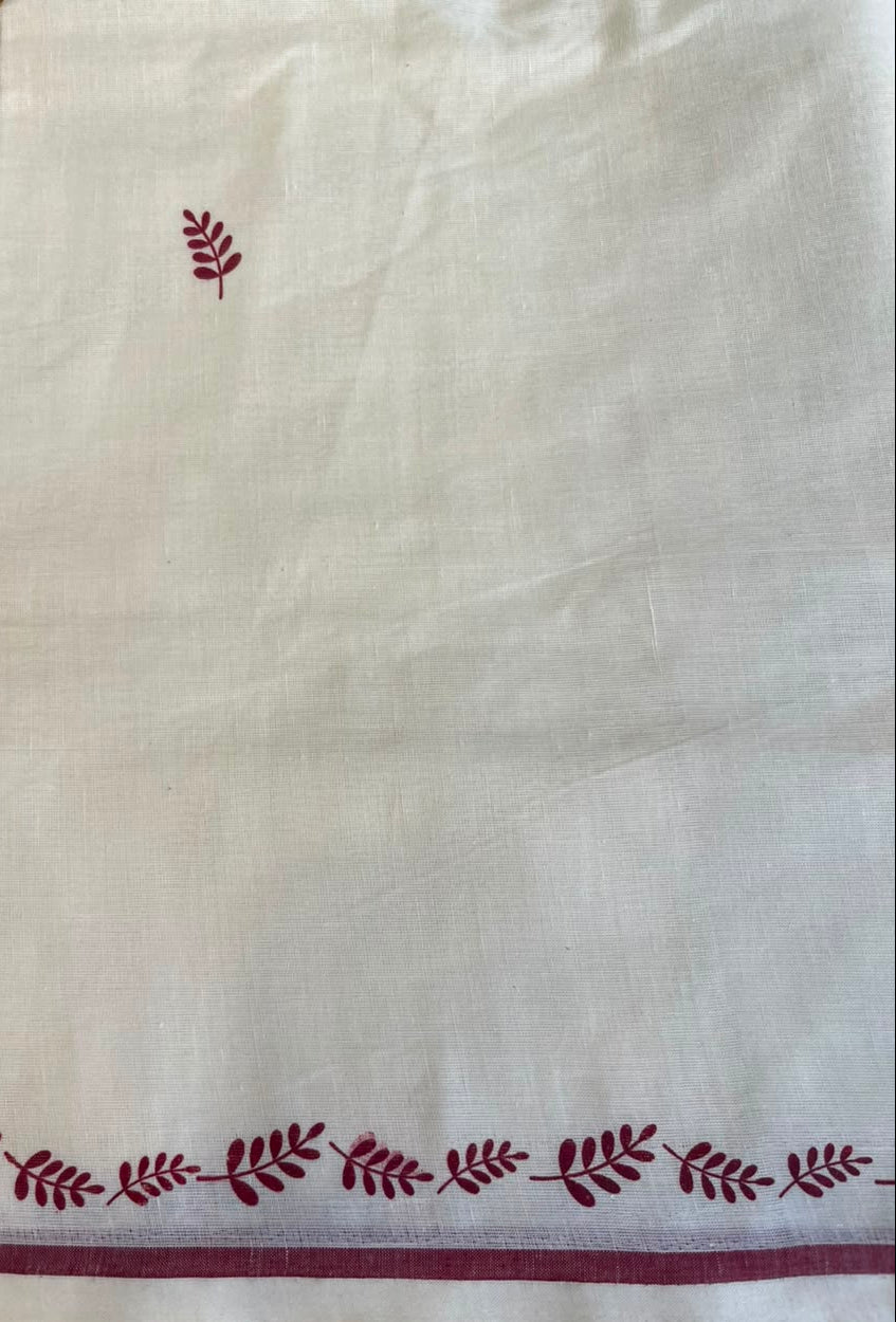 Southloom Cotton Kerala Saree With Maroon Prints On Border SL501