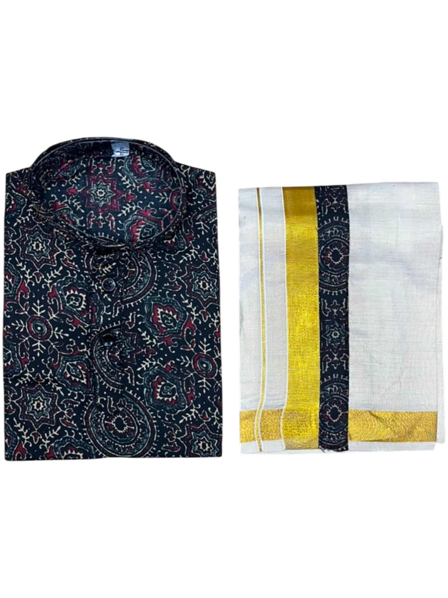 Southloom Tissue Ajrakh Printed Kids's Combo (Kurta + Velcro Mundu)
