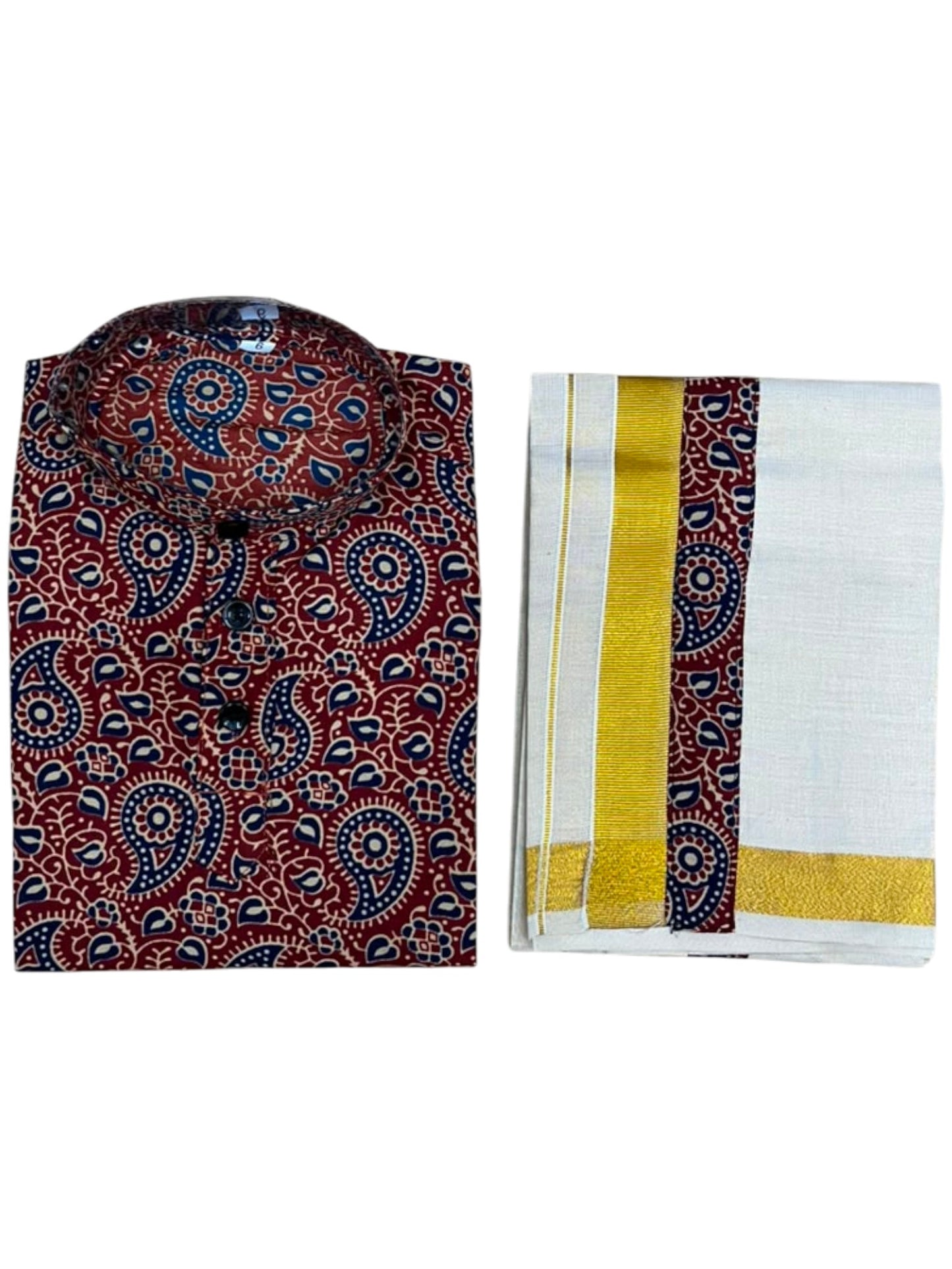 Southloom Tissue Ajrakh Printed Kids's Combo (Kurta + Velcro Mundu)