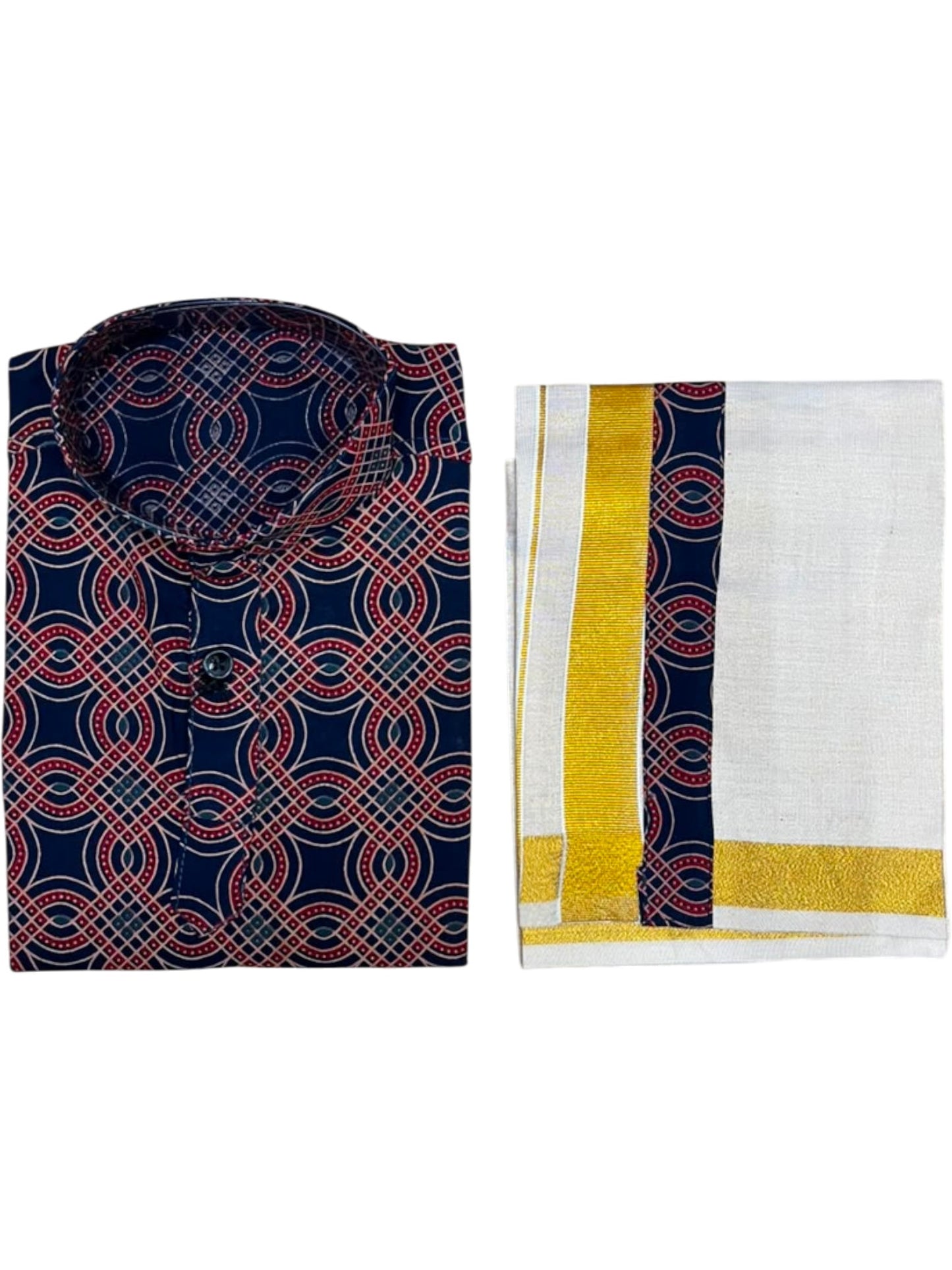 Southloom Tissue Ajrakh Printed Kids's Combo (Kurta + Velcro Mundu)