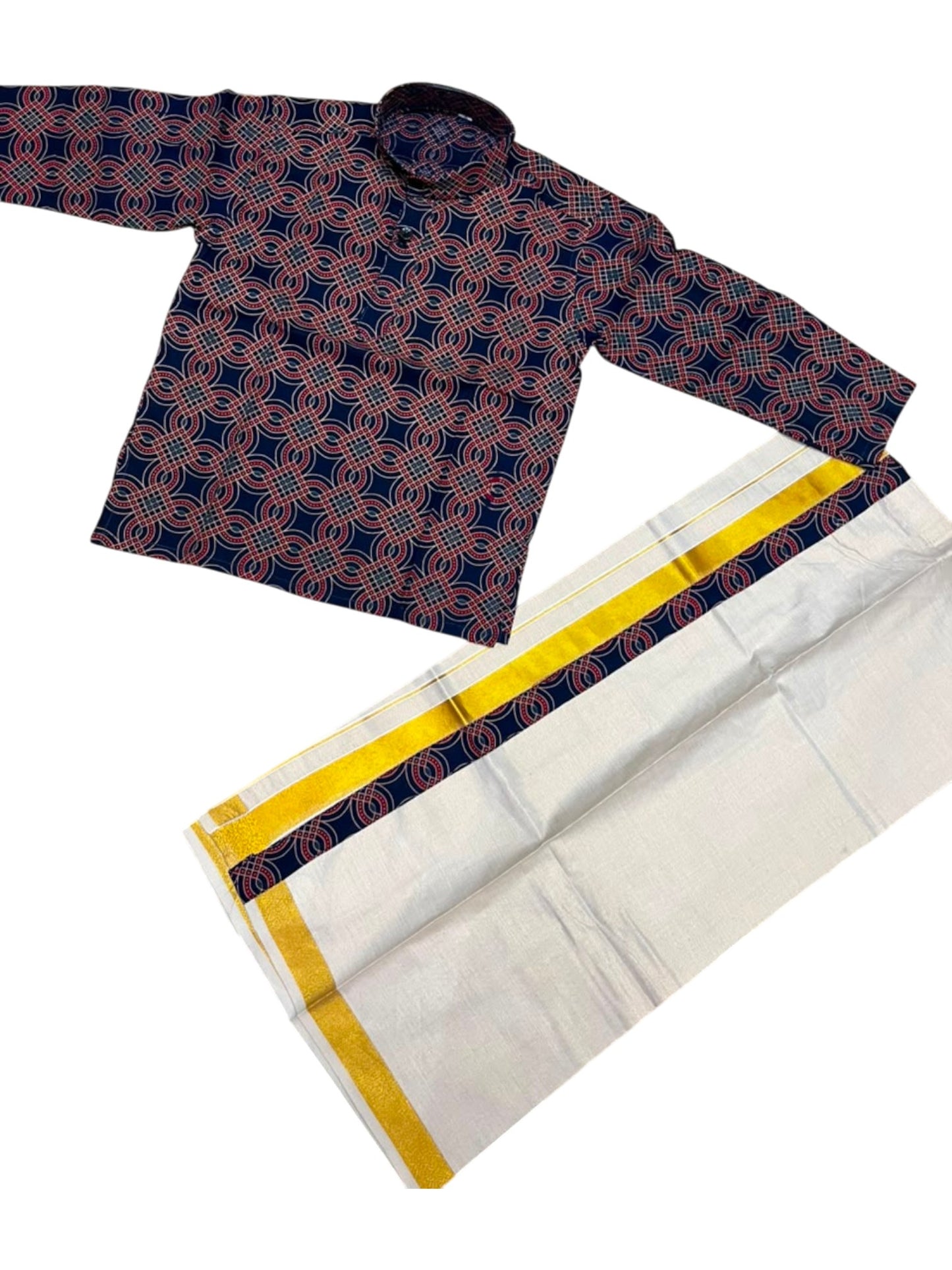 Southloom Tissue Ajrakh Printed Kids's Combo (Kurta + Velcro Mundu)