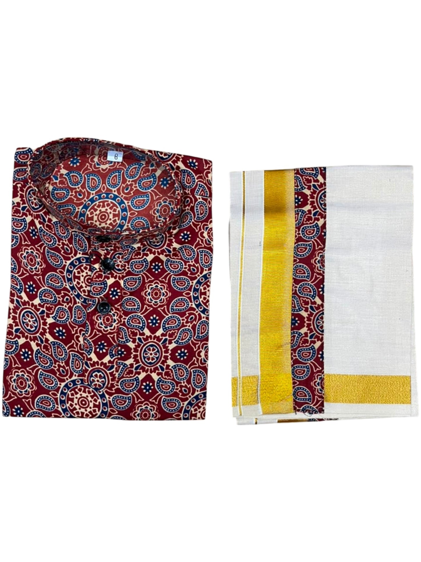 Southloom Tissue Ajrakh Printed Kids's Combo (Kurta + Velcro Mundu)