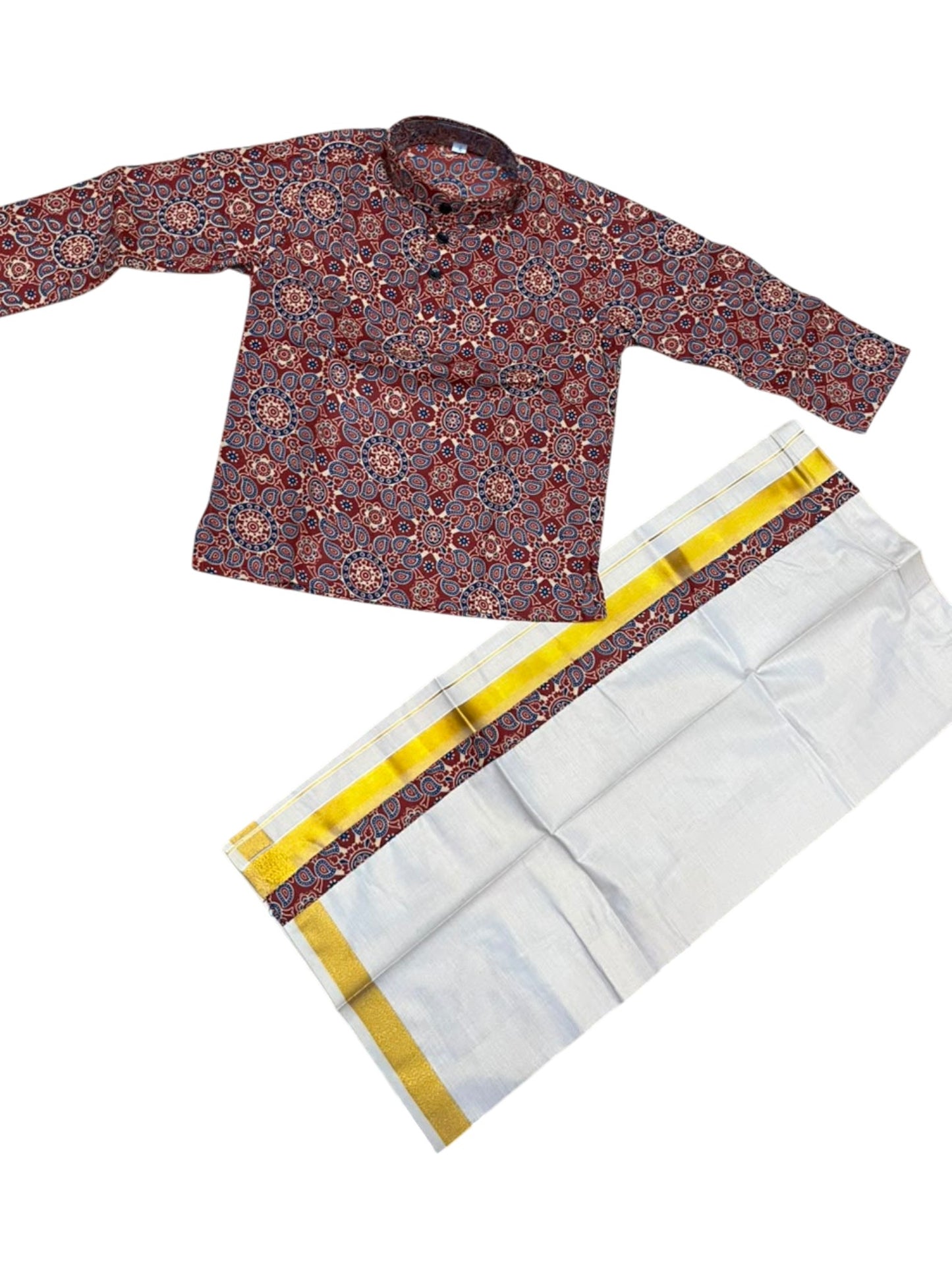 Southloom Tissue Ajrakh Printed Kids's Combo (Kurta + Velcro Mundu)