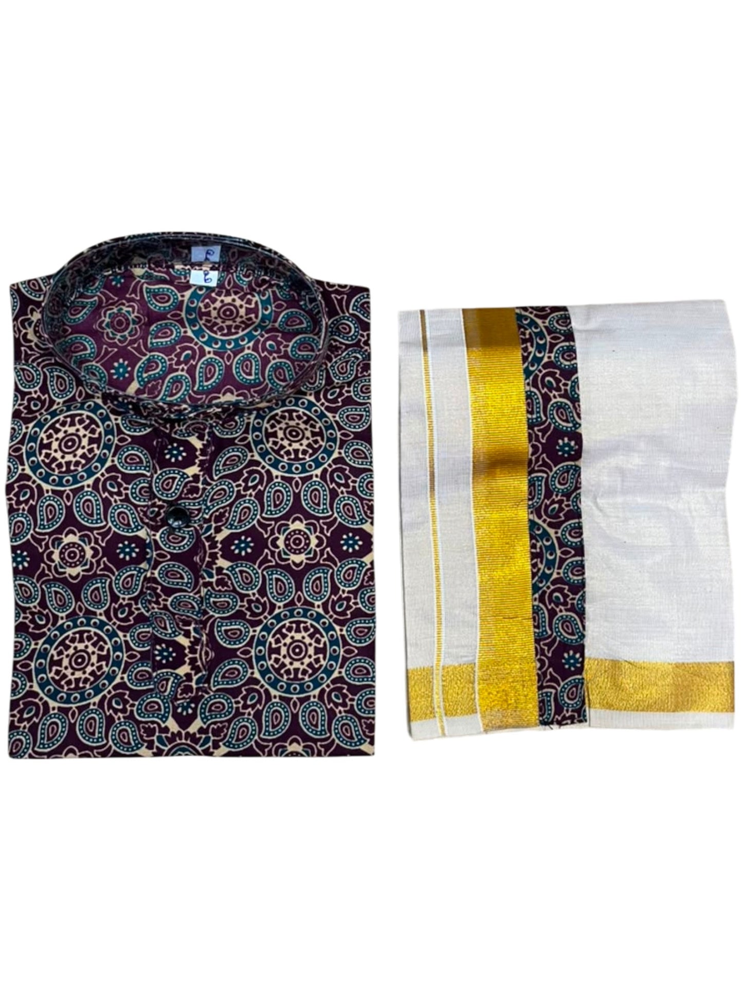 Southloom Tissue Ajrakh Printed Kids's Combo (Kurta + Velcro Mundu)