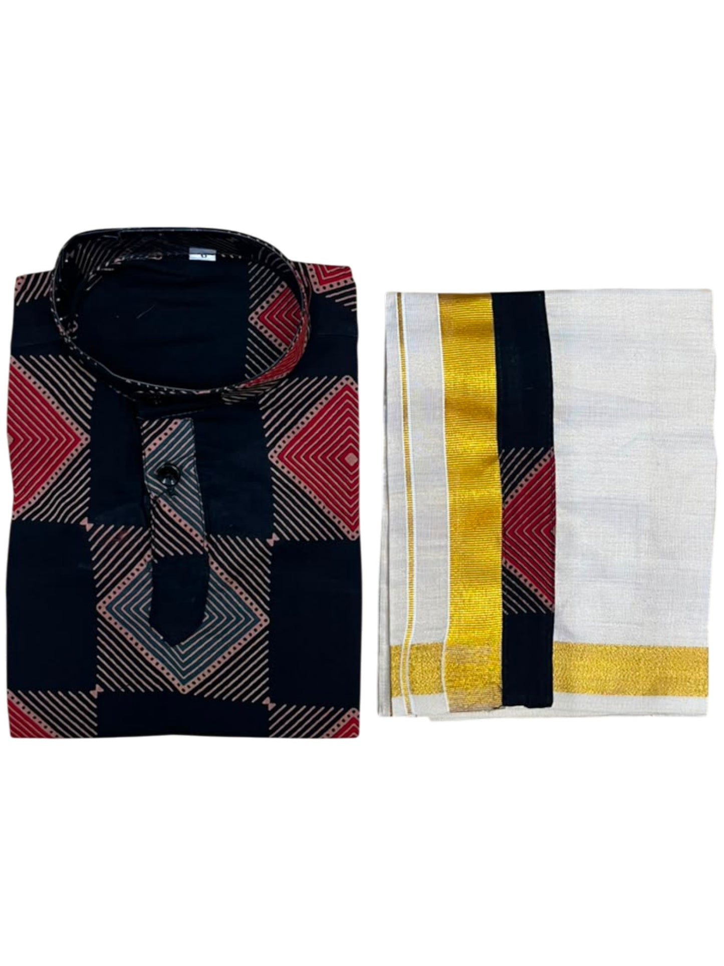 Southloom Tissue Ajrakh Printed Kids's Combo (Kurta + Velcro Mundu)