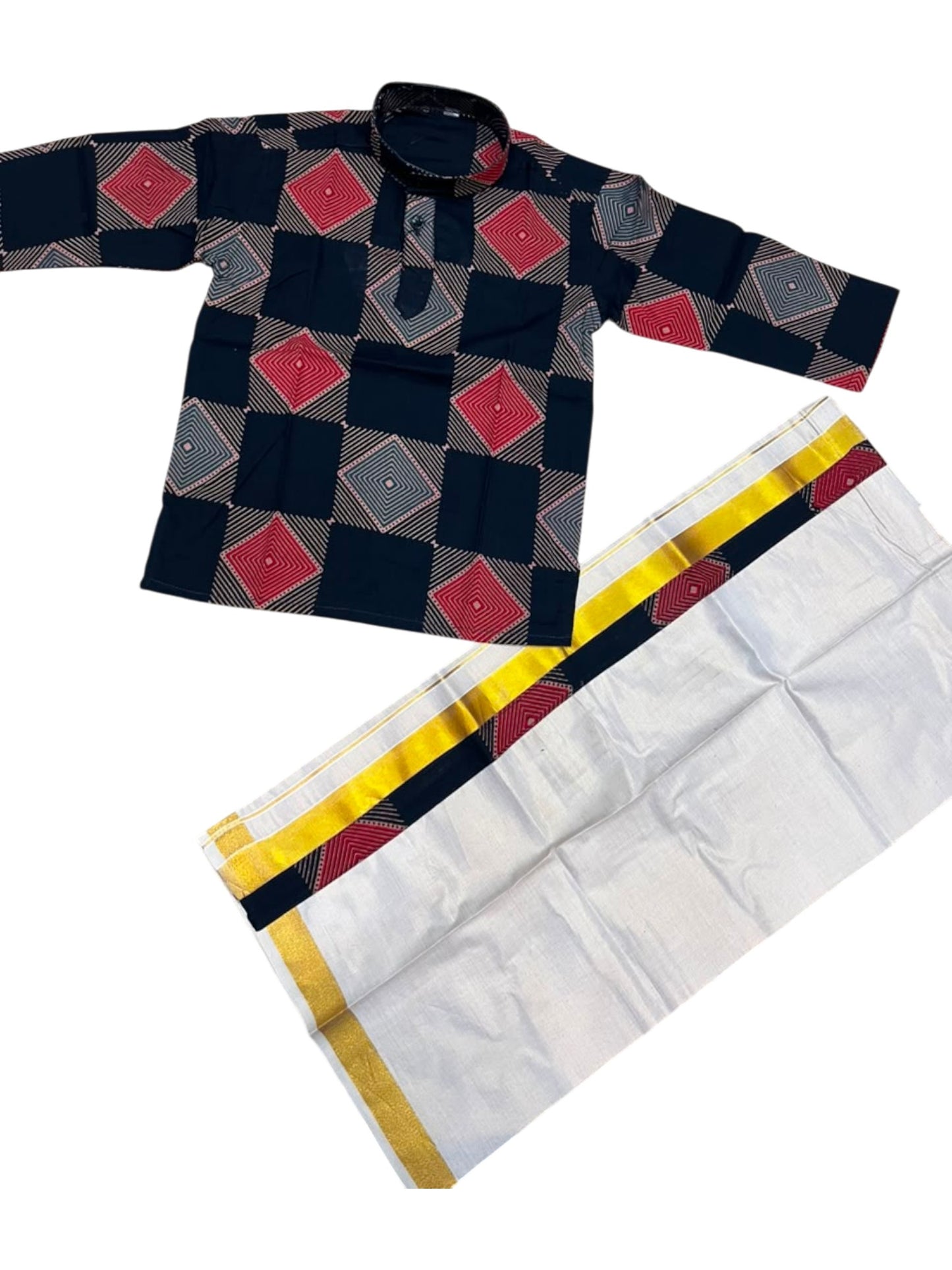 Southloom Tissue Ajrakh Printed Kids's Combo (Kurta + Velcro Mundu)