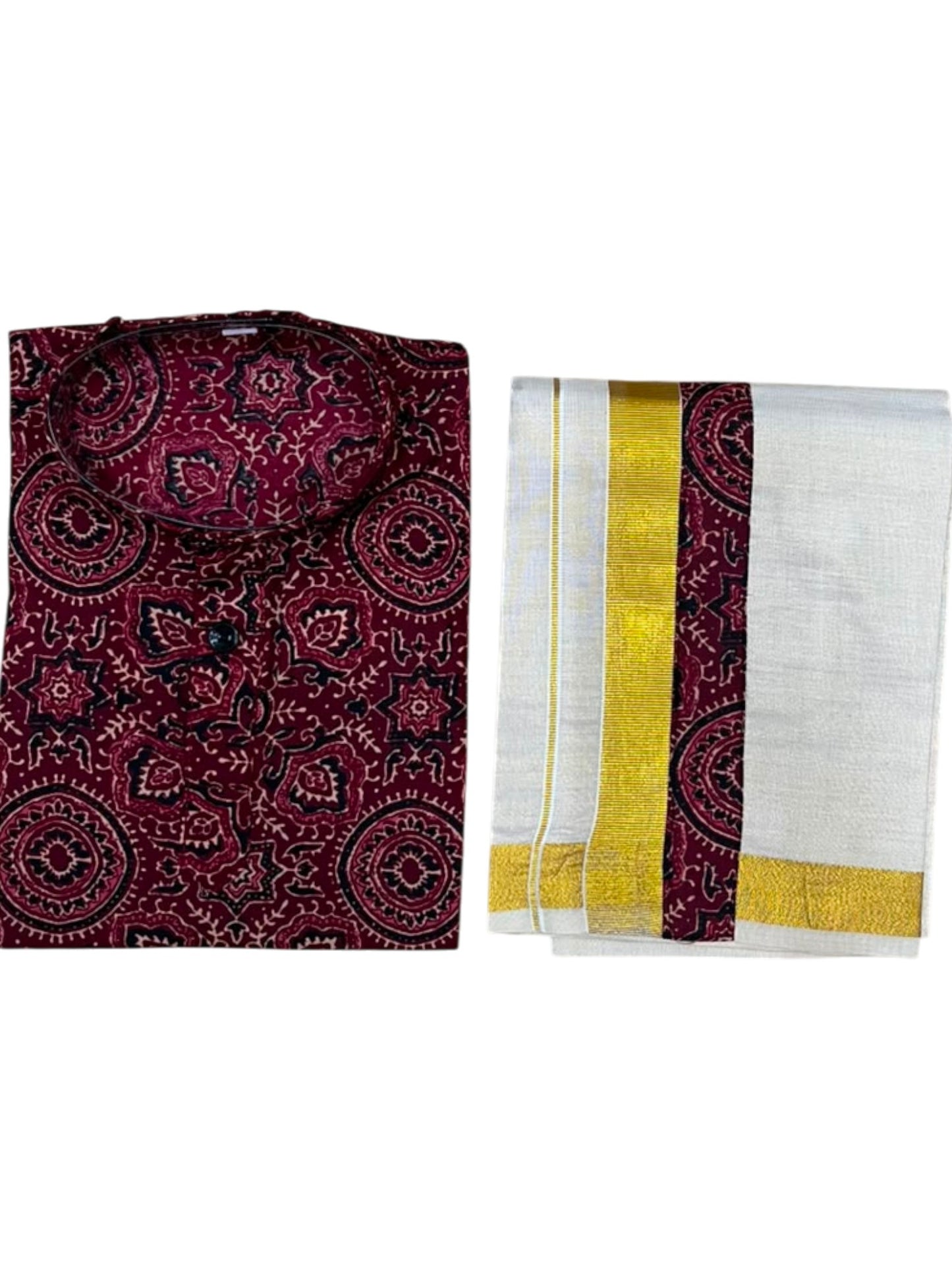 Southloom Tissue Ajrakh Printed Kids's Combo (Kurta + Velcro Mundu)