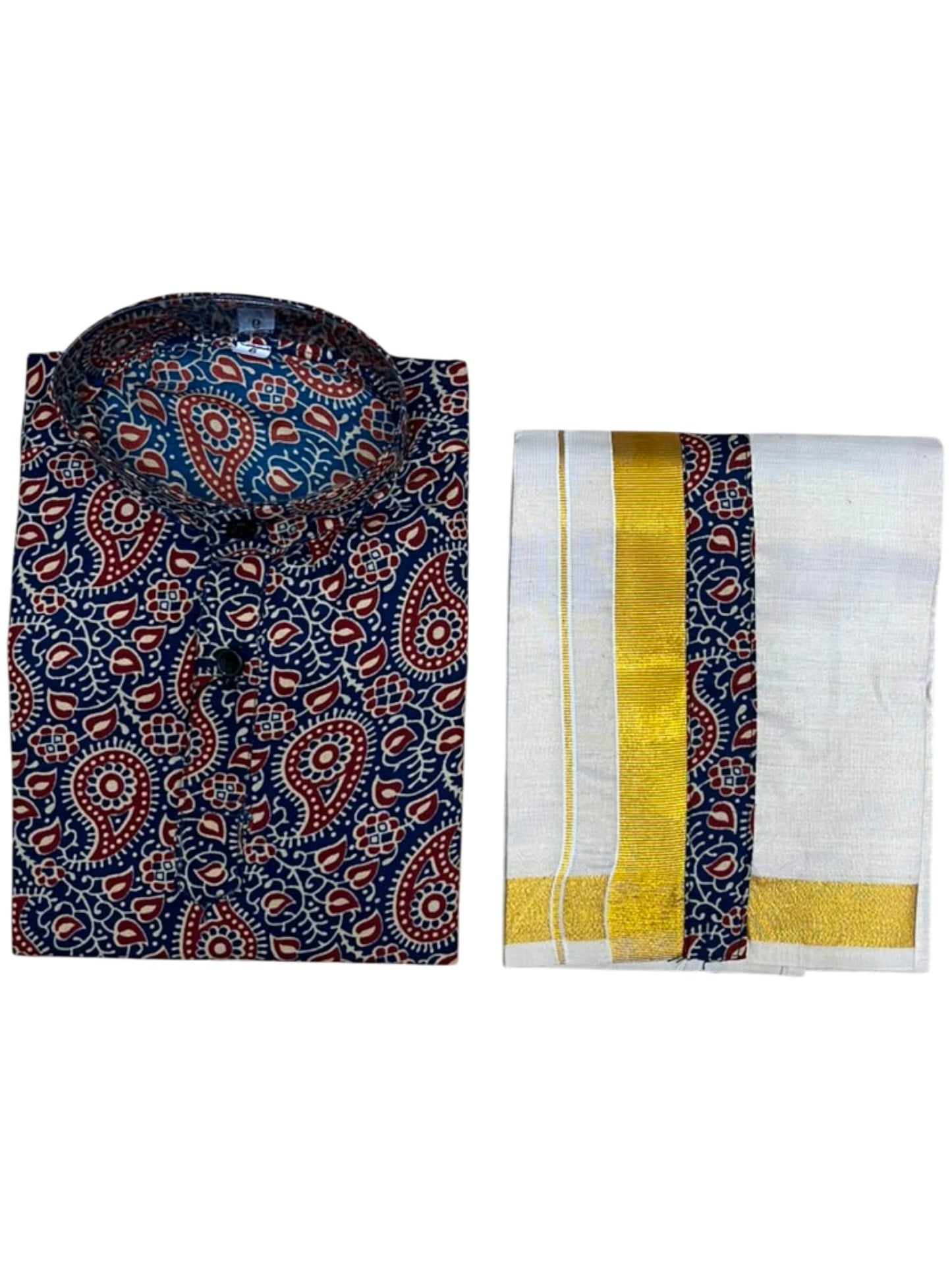 Southloom Tissue Ajrakh Printed Kids's Combo (Kurta + Velcro Mundu)