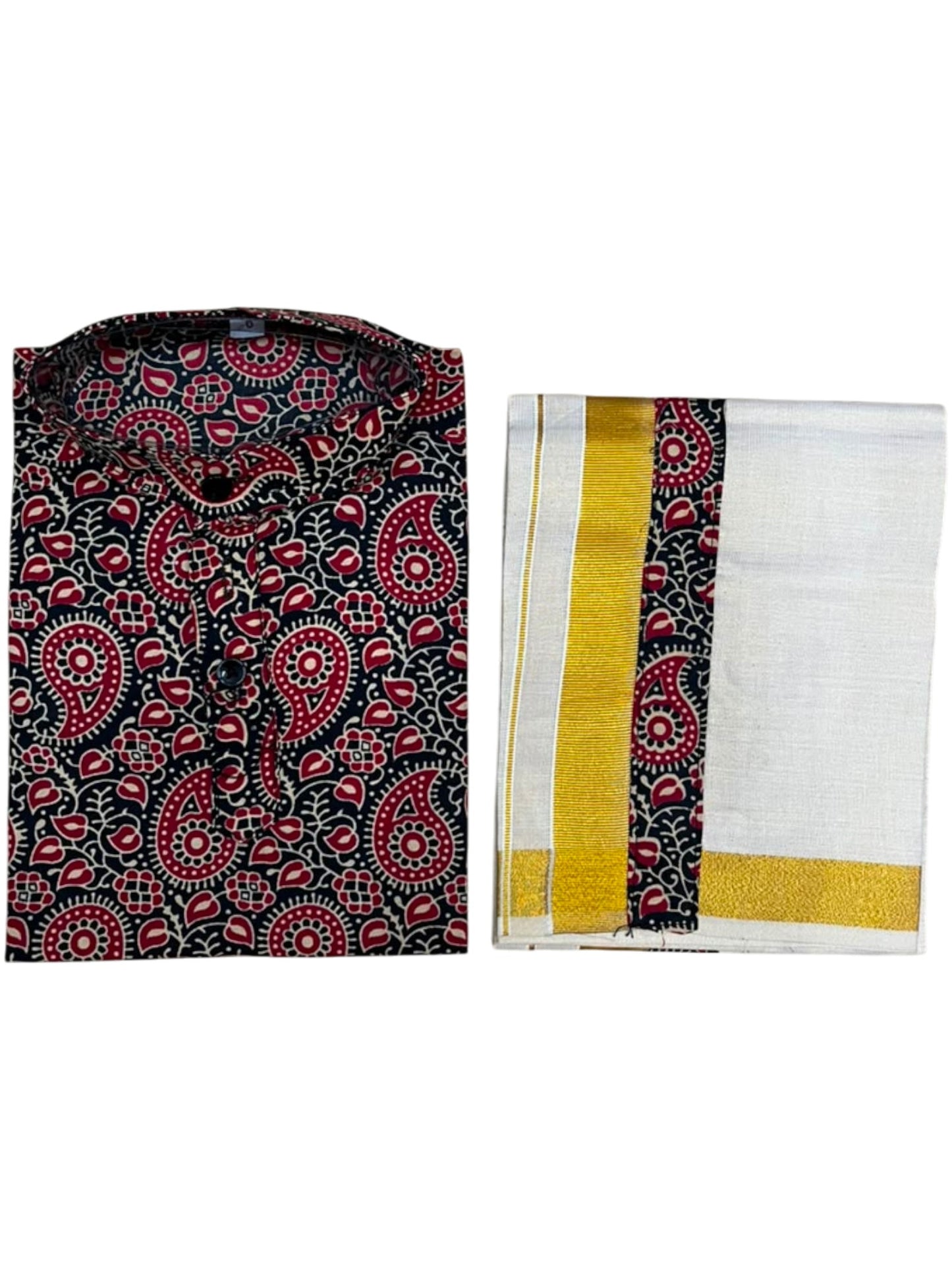 Southloom Tissue Ajrakh Printed Kids's Combo (Kurta + Velcro Mundu)