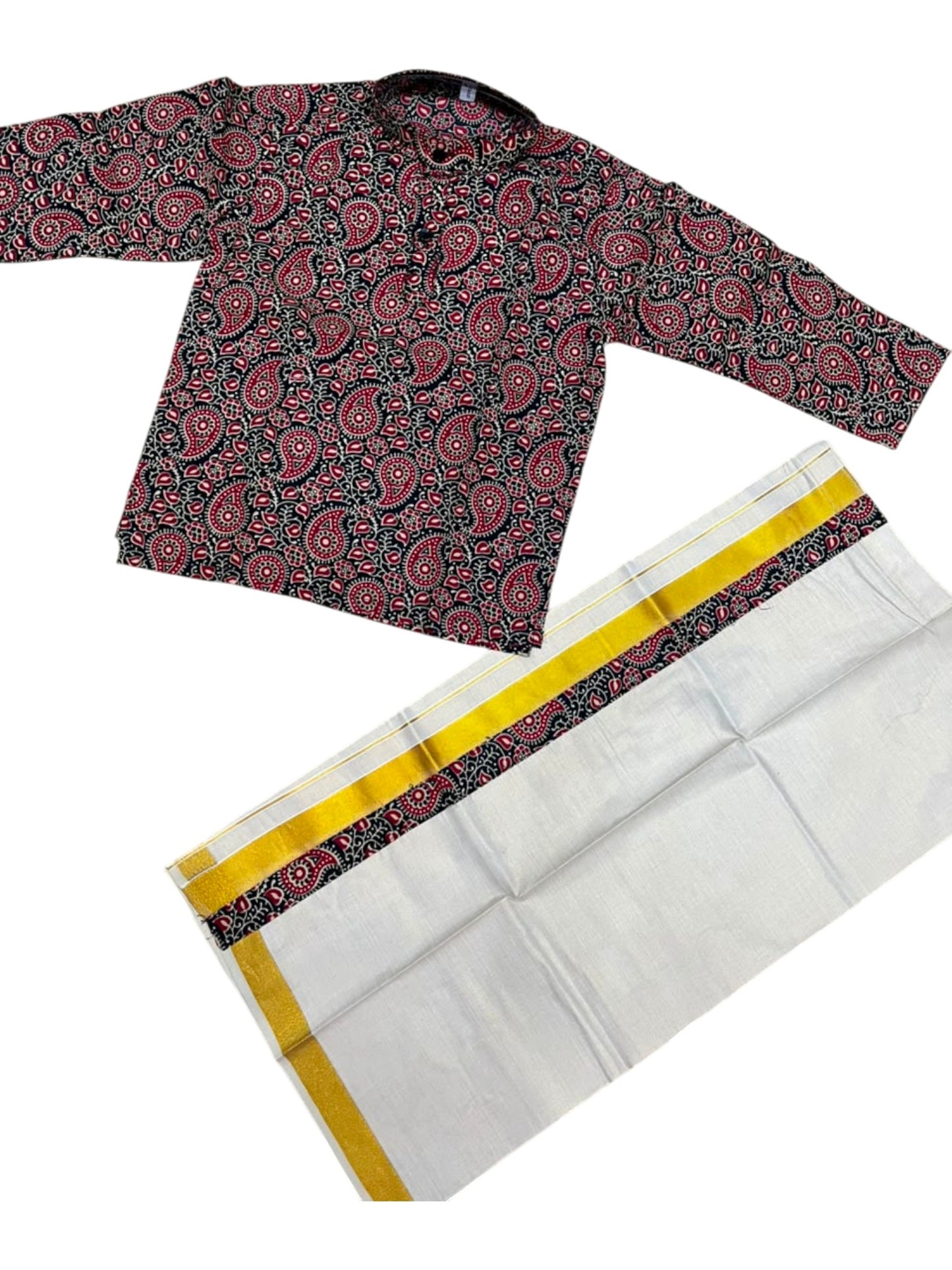 Southloom Tissue Ajrakh Printed Kids's Combo (Kurta + Velcro Mundu)