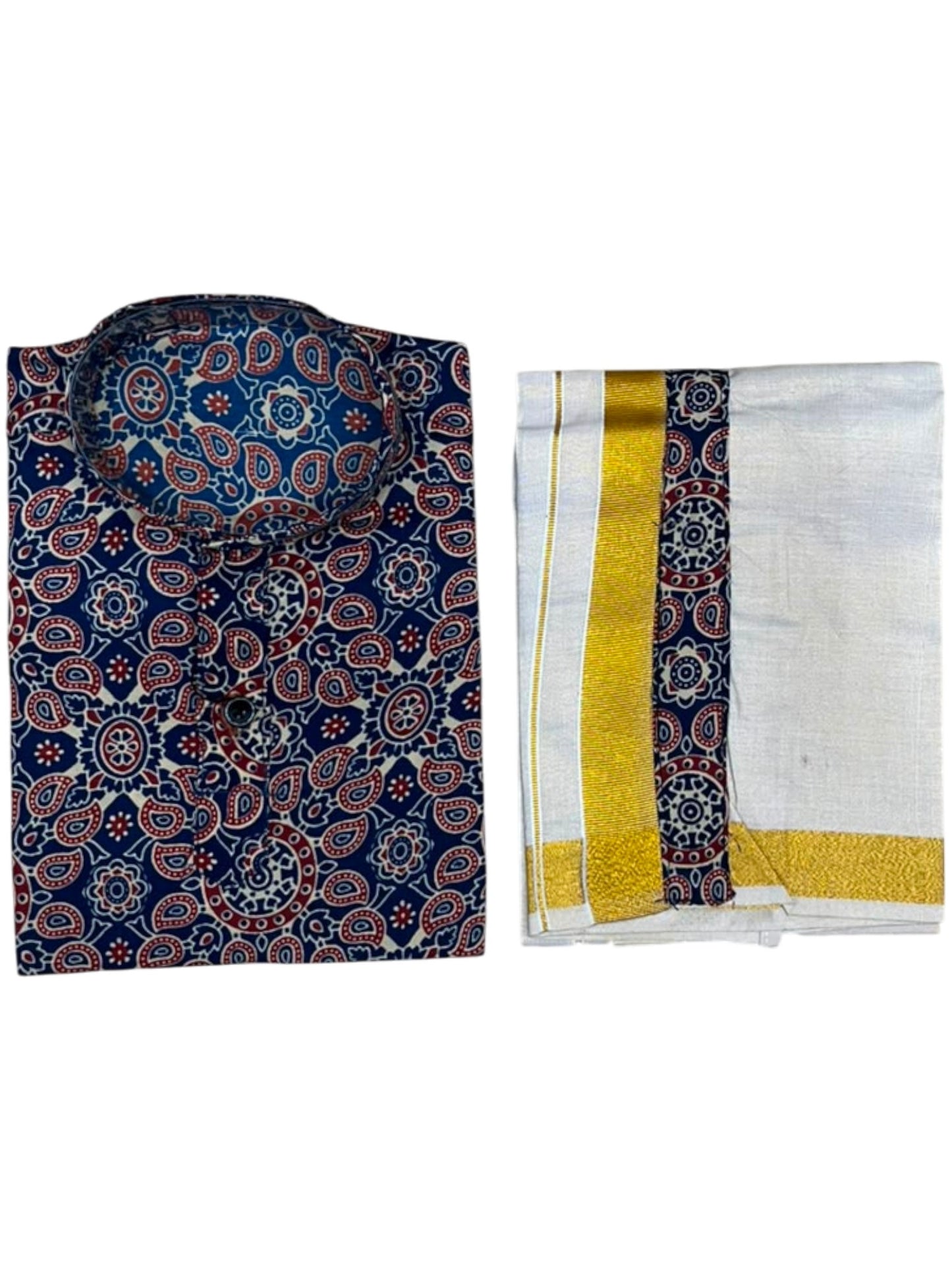 Southloom Tissue Ajrakh Printed Kids's Combo (Kurta + Velcro Mundu)