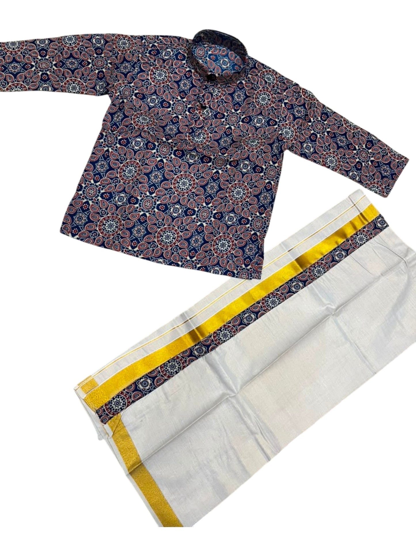 Southloom Tissue Ajrakh Printed Kids's Combo (Kurta + Velcro Mundu)