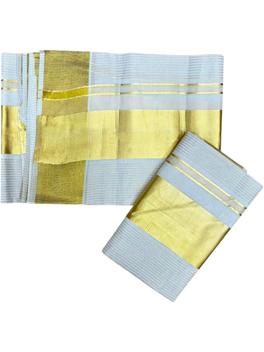 Pure Cotton Kerala Set Mundu with Kasavu Micro Line on Body (Handloom Quality Kasavu Used - 2.80 Mtrs) SL508