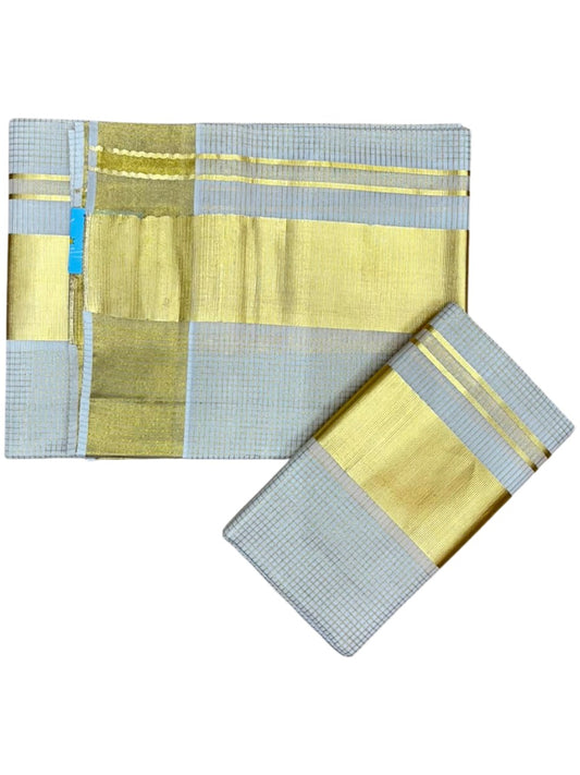 Pure Cotton Kerala Set Mundu with Kasavu Micro Check on Body (Handloom Quality Kasavu Used - 2.80 Mtrs) SL509
