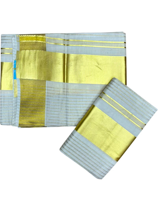 Southloom Pure Cotton Kerala Set Mundu with Kasavu Stripes on Body (Handloom Quality Kasavu Used - 2.80 Mtrs) SL510