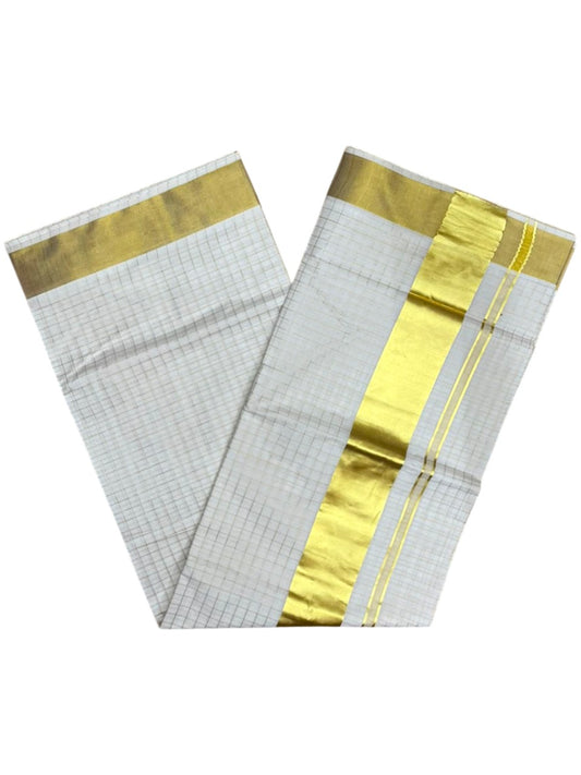 Southloom Pure Cotton Kerala Kasavu Check Saree with Woven Work SL511