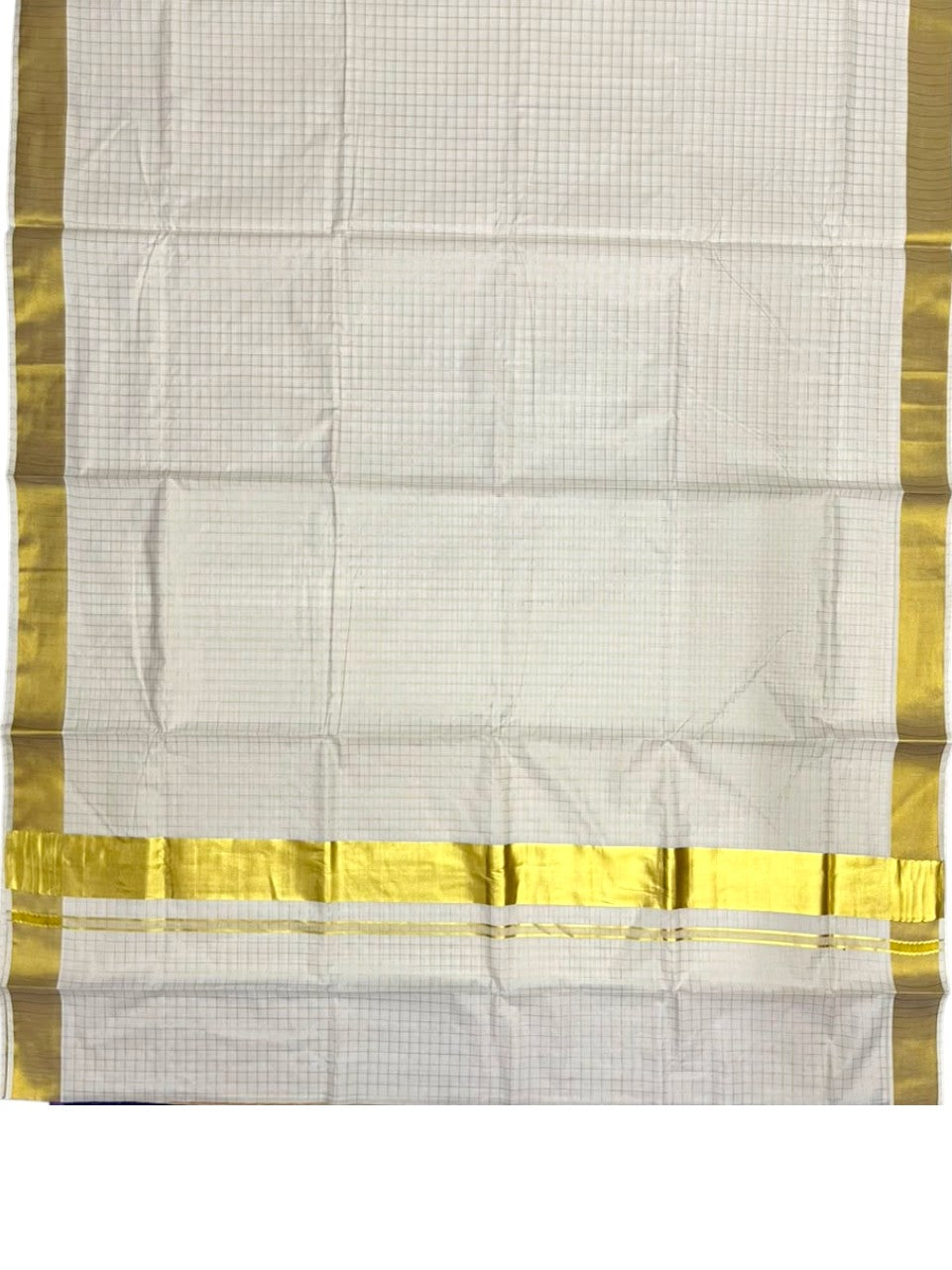 Southloom Pure Cotton Kerala Kasavu Check Saree with Woven Work SL511