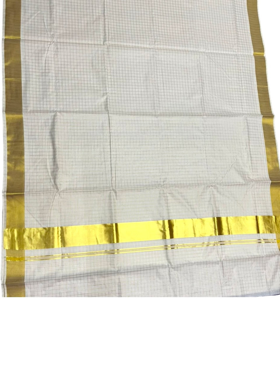 Southloom Pure Cotton Kerala Kasavu Check Saree with Woven Work SL511