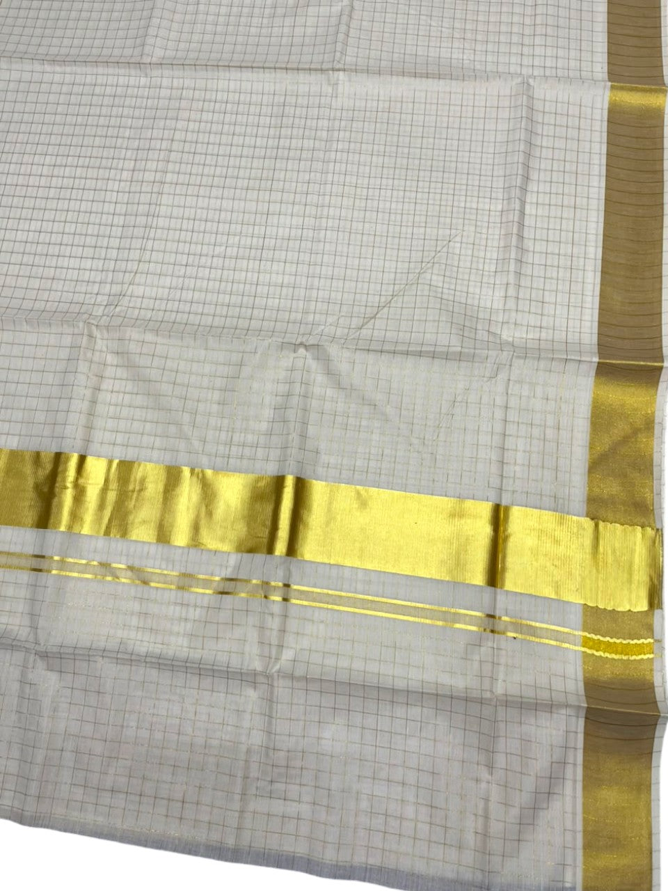 Southloom Pure Cotton Kerala Kasavu Check Saree with Woven Work SL511