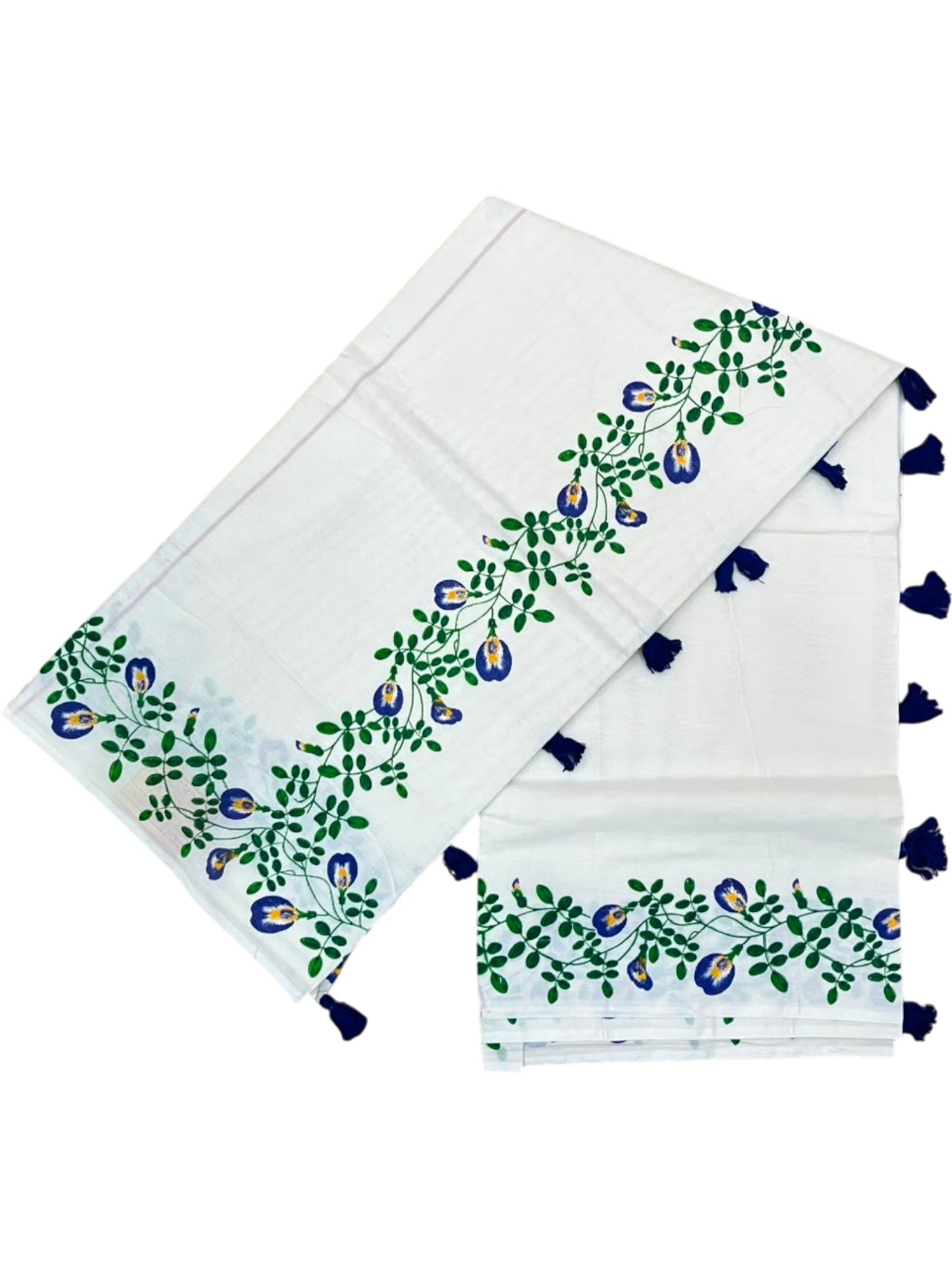 Southloom Cotton Kerala Kasavu Saree with Floral Digital Print on Borders SL318