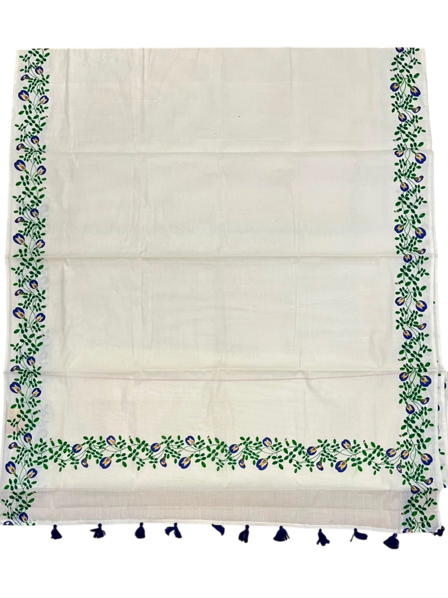 Southloom Cotton Kerala Kasavu Saree with Floral Digital Print on Borders SL318