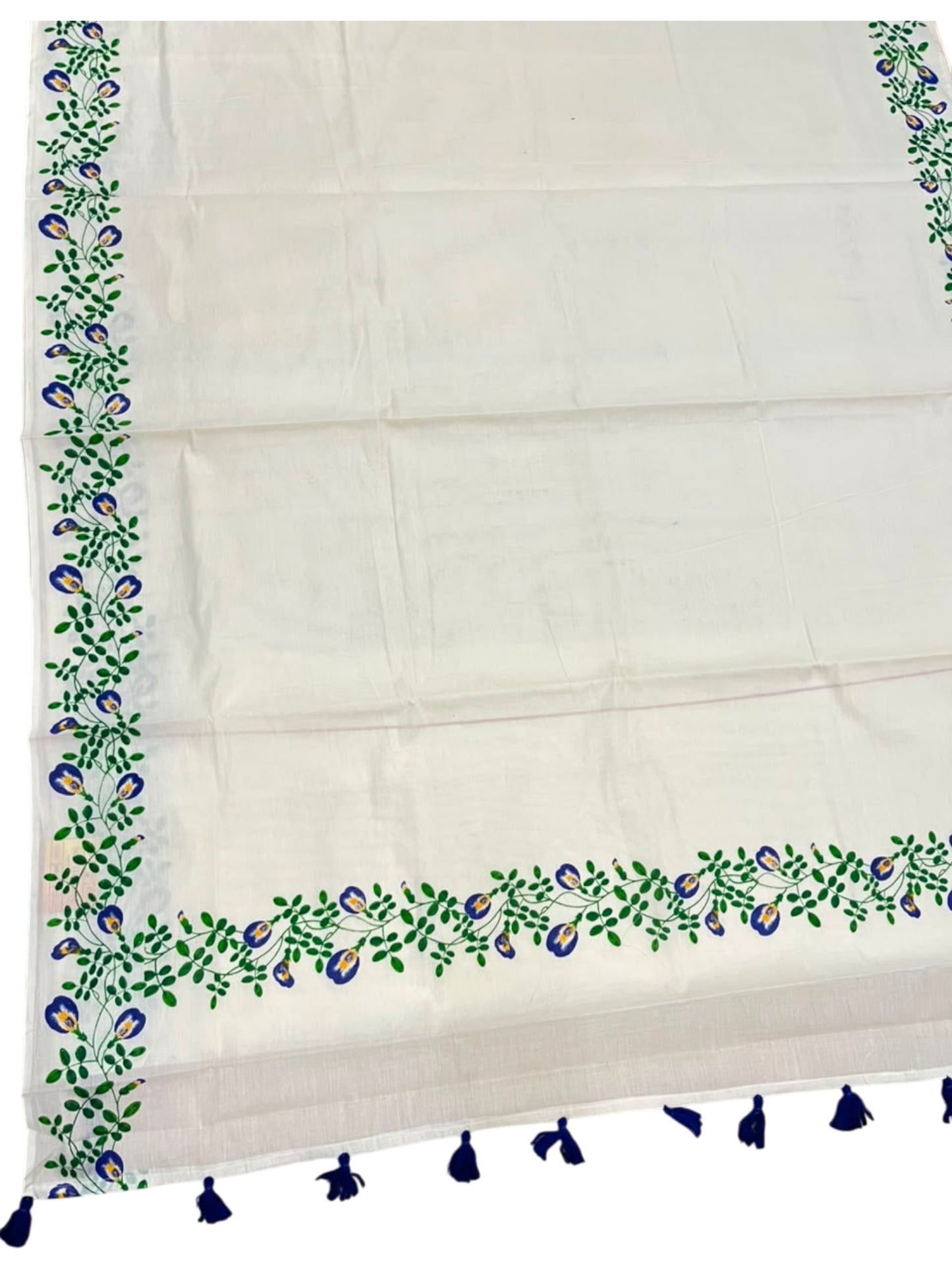 Southloom Cotton Kerala Kasavu Saree with Floral Digital Print on Borders SL318