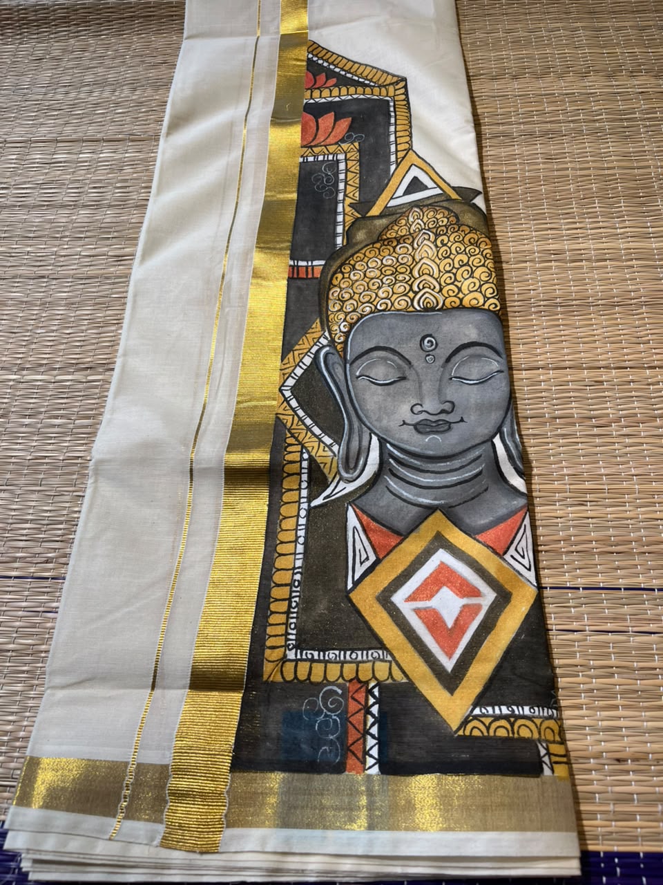 Kerala Cotton Handpainted Dhoti ( Double Mundu )  SL330