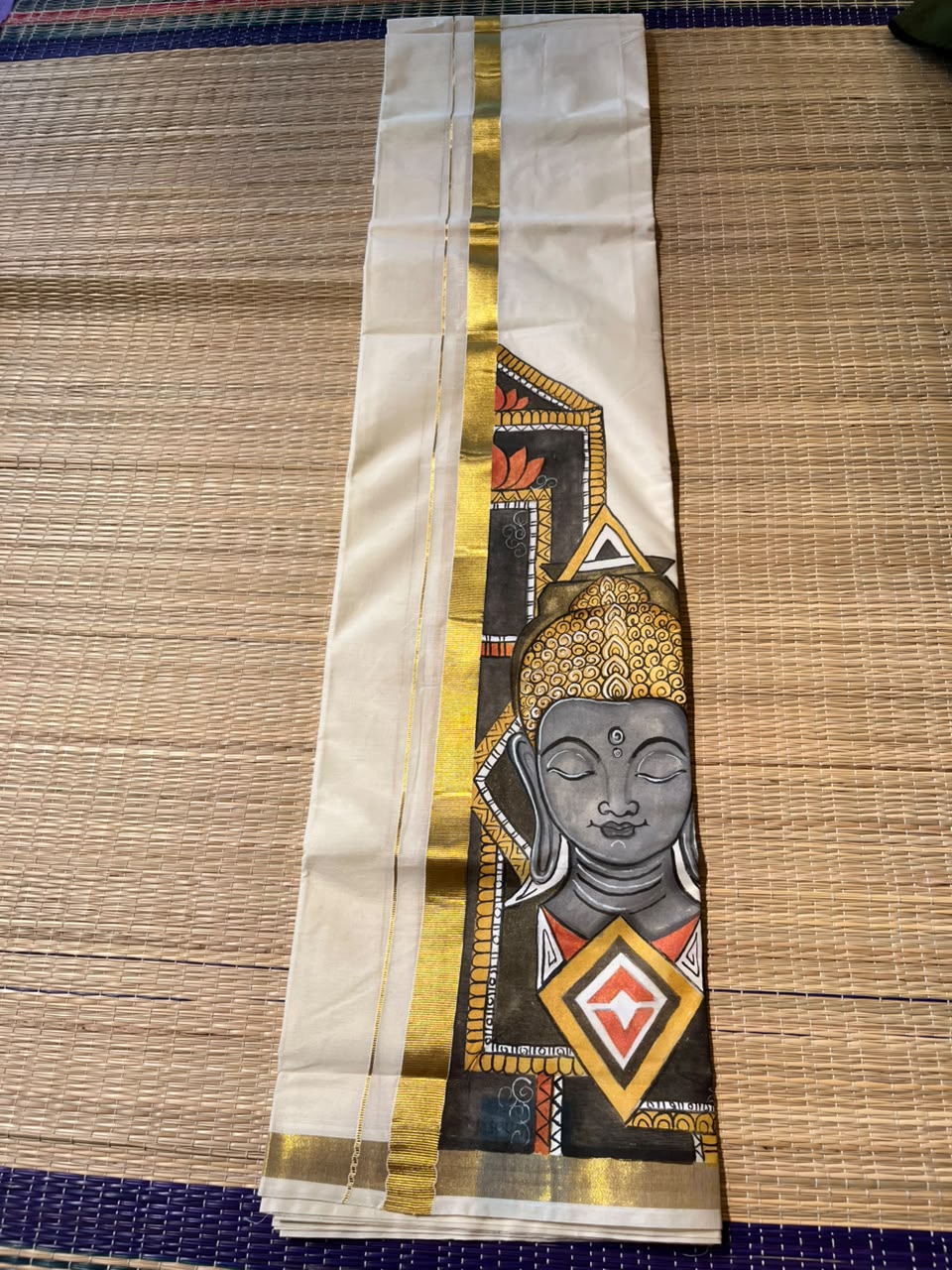 Kerala Cotton Handpainted Dhoti ( Double Mundu )  SL330