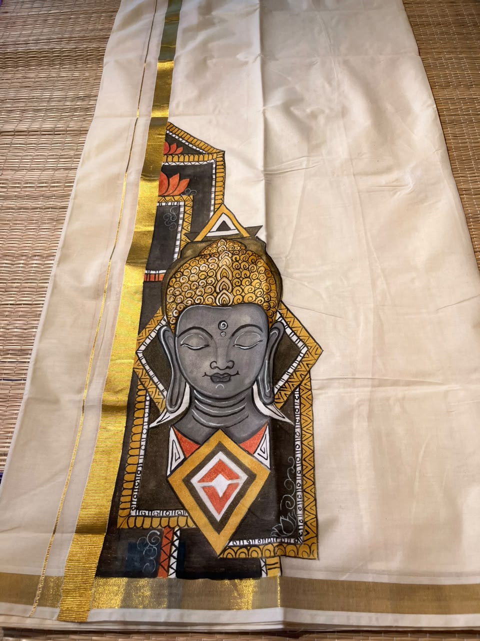 Kerala Cotton Handpainted Dhoti ( Double Mundu )  SL330