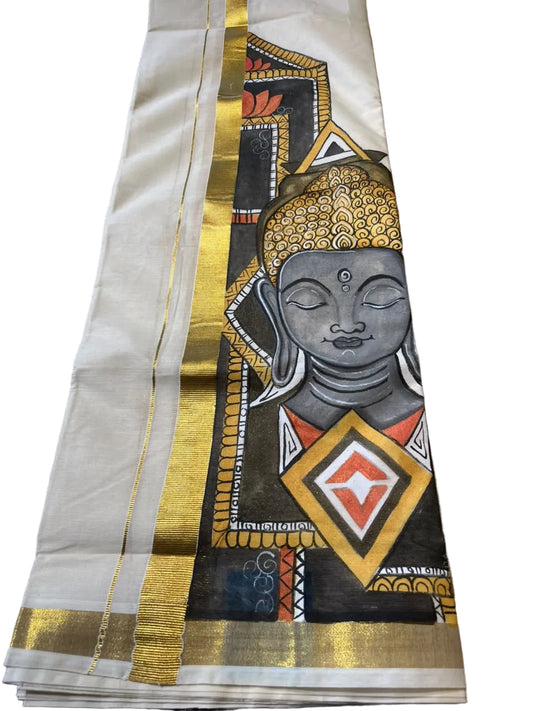 Kerala Cotton Handpainted Dhoti ( Double Mundu )  SL330