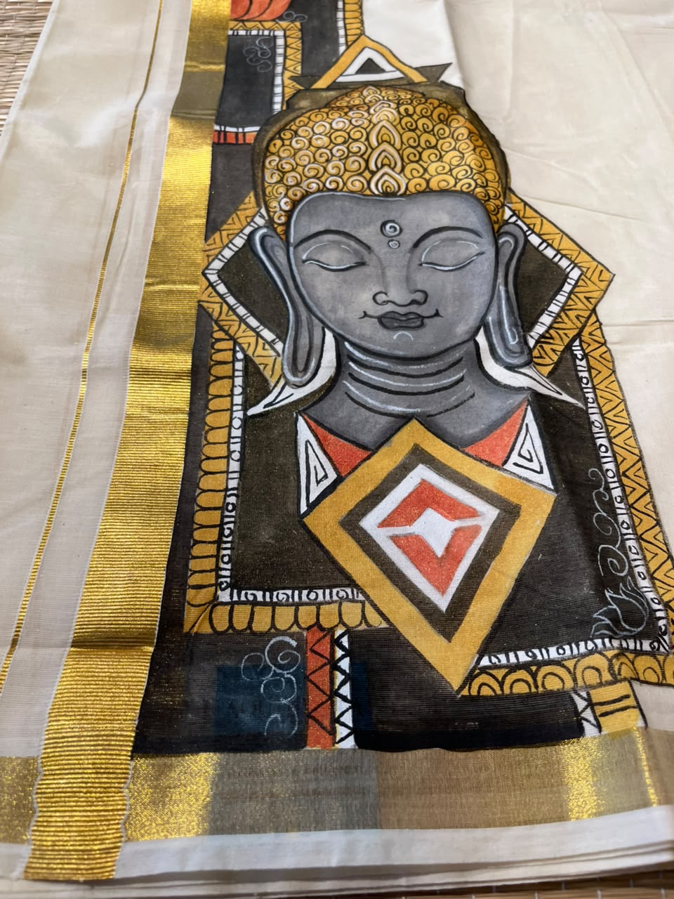 Kerala Cotton Handpainted Dhoti ( Double Mundu )  SL330