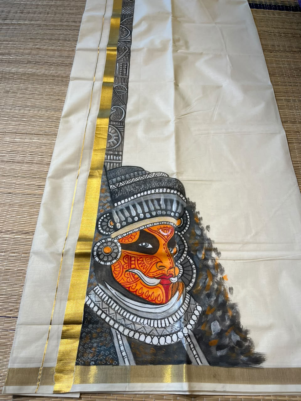 Kerala Cotton Handpainted Dhoti ( Double Mundu )  SL330
