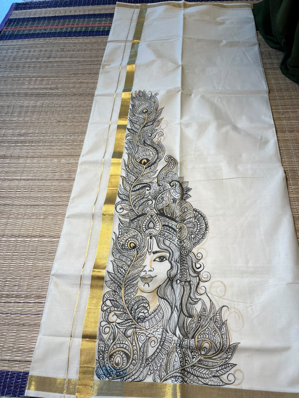 Kerala Cotton Handpainted Dhoti ( Double Mundu )  SL330