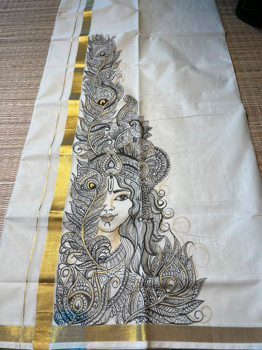 Kerala Cotton Handpainted Dhoti ( Double Mundu ) SL330