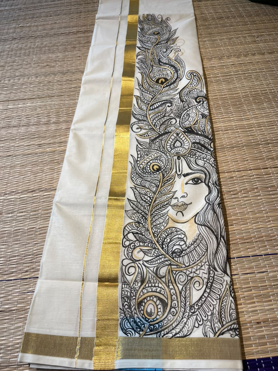 Kerala Cotton Handpainted Dhoti ( Double Mundu )  SL330