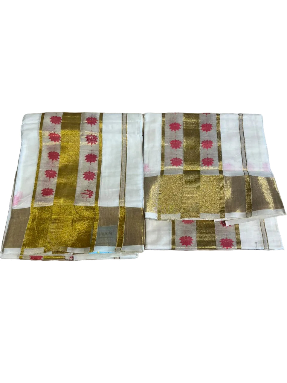 Kerala Cotton Rani Pink Colour Lotus Printed Set Mundu (2.80 mtrs) SL516