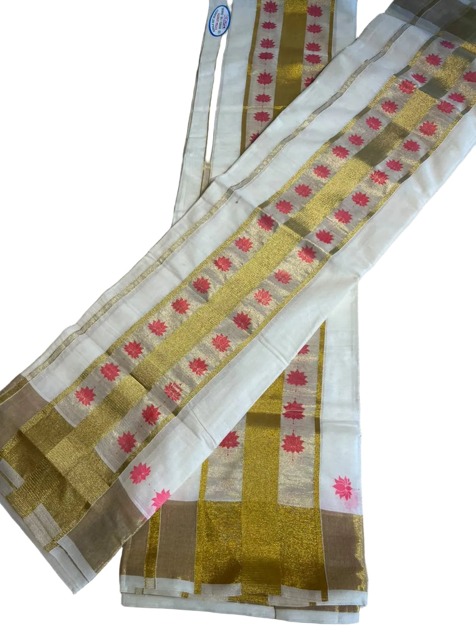 Kerala Cotton Rani Pink Colour Lotus Printed Set Mundu (2.80 mtrs) SL516