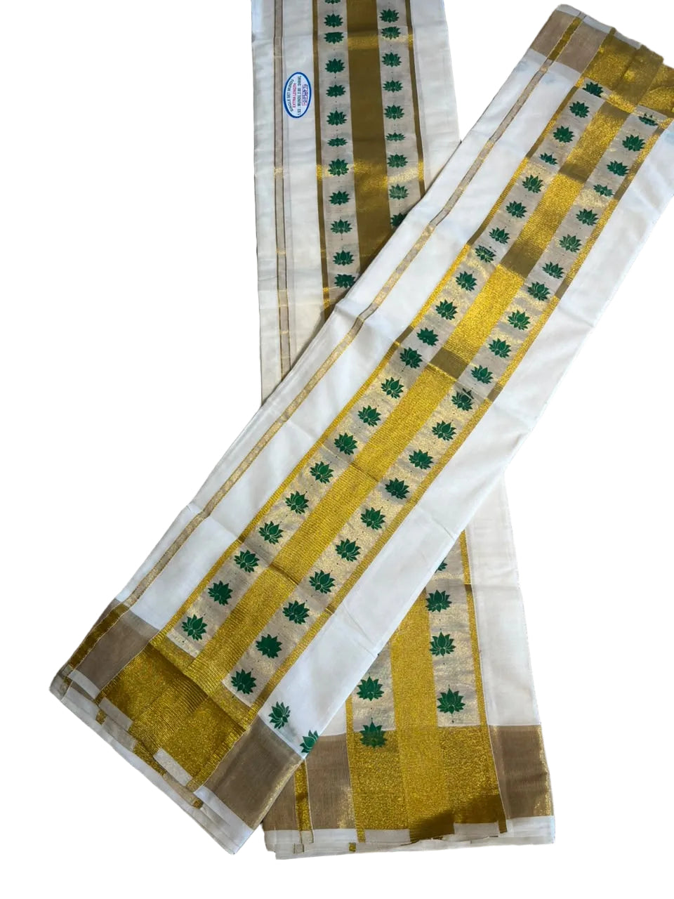 Kerala Cotton Green Colour Lotus Printed Set Mundu (2.80 mtrs) SL516