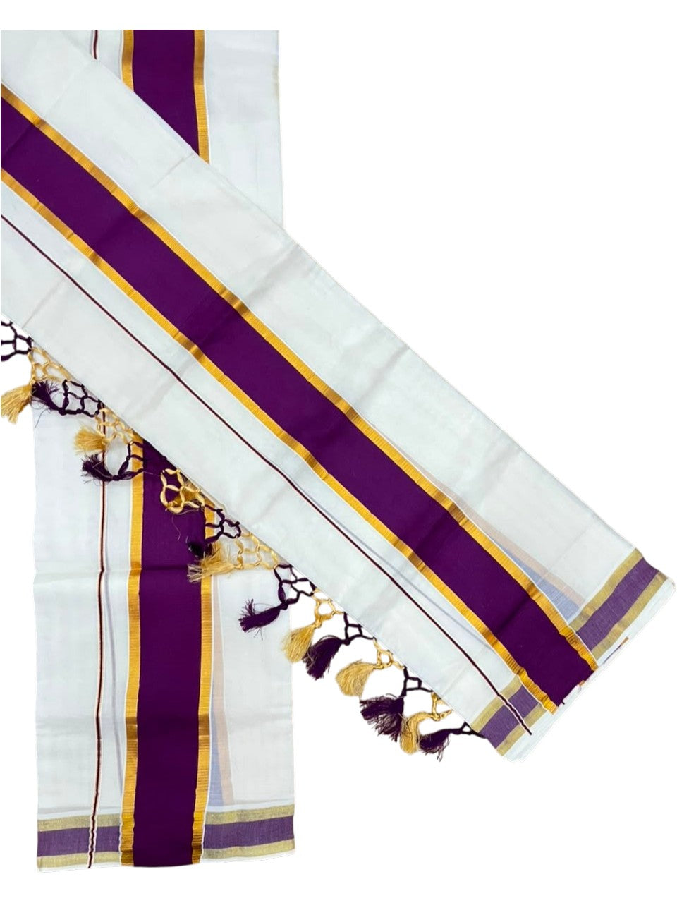 Southloom Kerala Cotton Single Set Mundu (Mundum Neriyathum) with Kasavu and Purple Border SLKK SL518