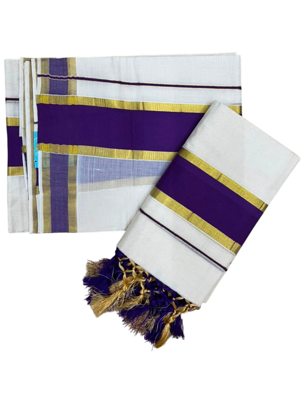 Southloom Kerala Cotton Single Set Mundu (Mundum Neriyathum) with Kasavu and Violet Border SLKK SL518